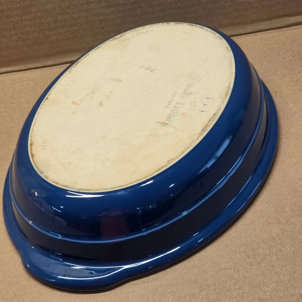 Emile Henry Oval Baker Unisex 11in Blue Excellent Ceramic Stoneware France
